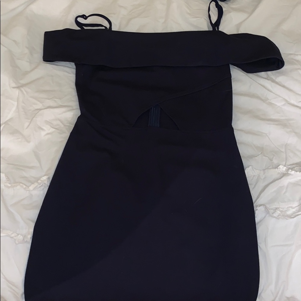 Navy blue body con cut out dress